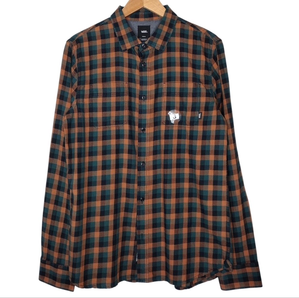 Vans Men's Checkered Cotton Tailored Fit Long Sleeve Button Down Shirt Sz S